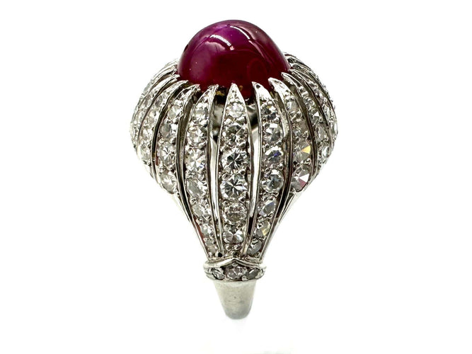 Bague Bague Art-Déco ornée d'un rubis birman naturel étoilé et de diamants 58 Facettes