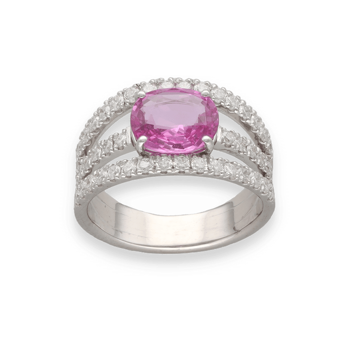 Bague 54 Bague or blanc avec saphir rose et diamant brillants 58 Facettes