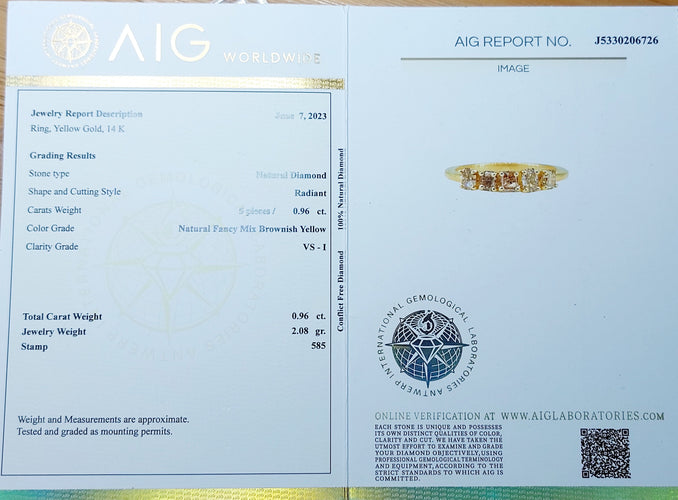 Bague 52.5 Demi alliance vintage or 14k et 0,95 carats diamants radiant Fancy Yellow 58 Facettes A06113