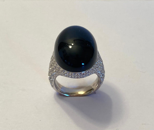 Chantecler - Bague Cherie en or blanc 18 carats, onyx et diamants