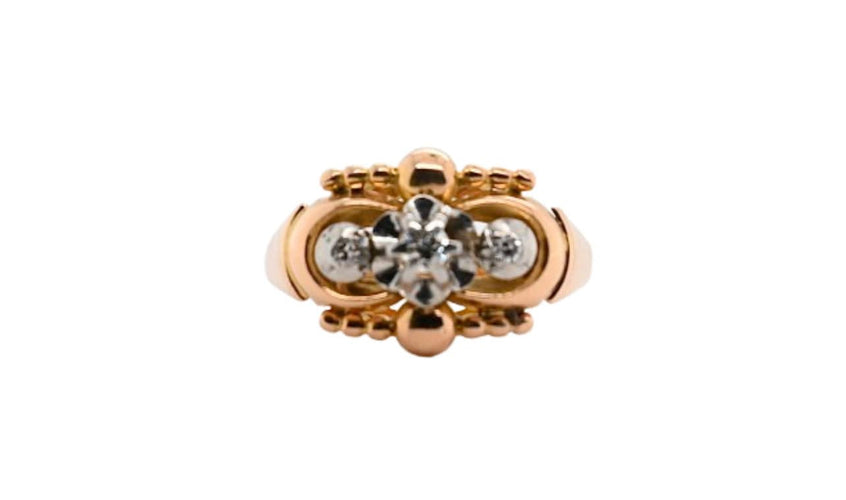 Bague Bague de style Art Déco en Or Jaune 18 Carats avec Trois Diamants de 0,7 Carat 58 Facettes