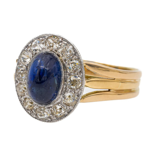 Bague Or jaune, Or blanc Saphir, Diamant