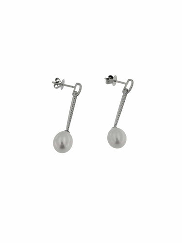 Boucles d'oreilles Boucles d'oreilles or blanc avec perles et diamants 58 Facettes
