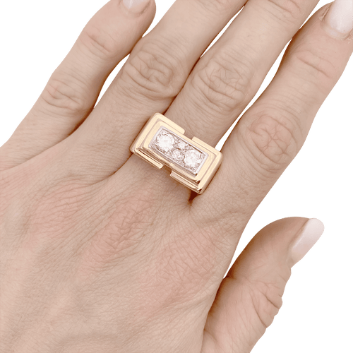 Bague 65 Bague Tank en or jaune, platine, diamants 58 Facettes 34450