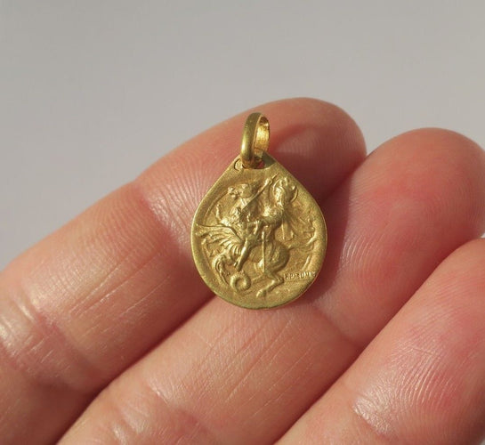 Rasumny - Médaille pendentif Art Nouveau biface Saint Georges en or jaune 18k