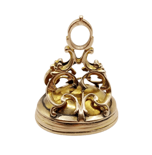 Pendentif sceau antique en or 14k et agate gravée d’armoiries