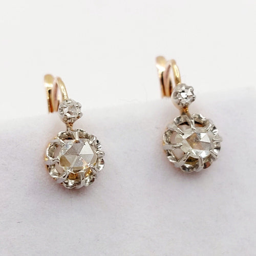 Boucles d'oreilles Dormeuses antique or rose 18k diamants taille rose (circa 1890) 58 Facettes A06338