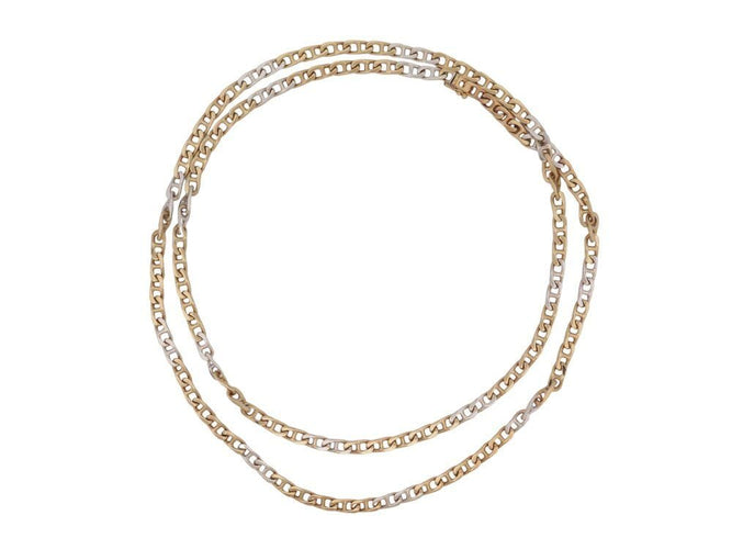 Collier chaine maille gourmette t 90 cm or jaune & or blanc 18k 69.3 gr en 58 Facettes 268458