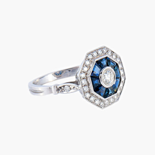 Bague style Art Déco Saphirs Diamants