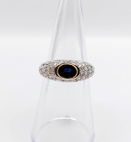 Bague jonc vintage or jaune 18k saphir naturel et pavé de diamant