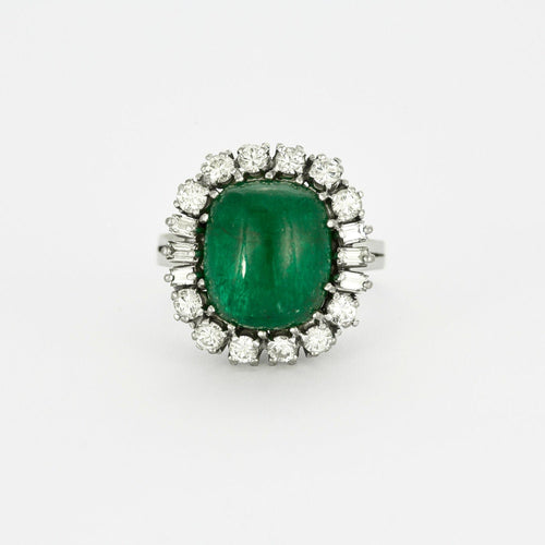 Bague 58 Bague cocktail or gris émeraude cabochon diamants 58 Facettes GU2