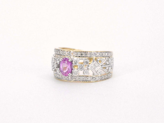 Bague 54 Bague en or jaune sertie de diamants et d'une pierre précieuse 58 Facettes 2241