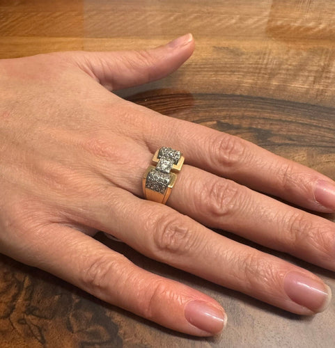 Bague 56 Bague Tank en or rose et or blanc 18 carats et diamants 58 Facettes