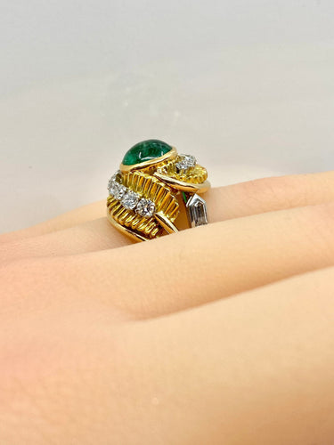 Bague 51.5 Bague en or jaune et platine, émeraude et diamants 58 Facettes AB539