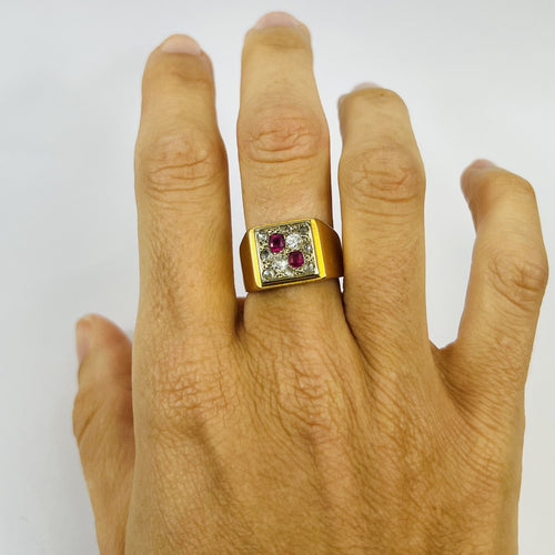 Bague 59 Chevalière 2 Ors avec Pierre Rose et Diamants 58 Facettes 20400000786