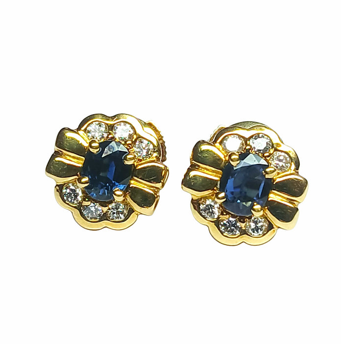 Boucles d'oreilles en or jaune, saphirs et diamants