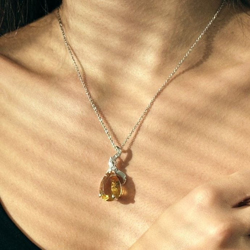 Collier pendentif Citrine Diamants
