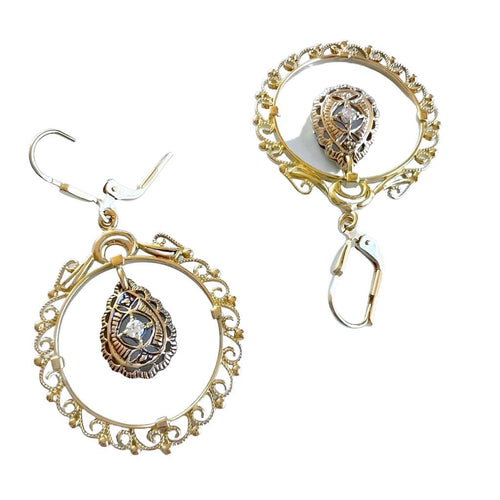 Boucles d'oreilles Boucles d'oreilles orientales pendantes deux ors, diamants 58 Facettes 1748