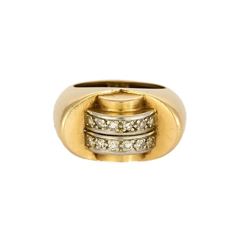 Bague 51 Bague Tank en or jaune, platine et diamants 58 Facettes TRO0631