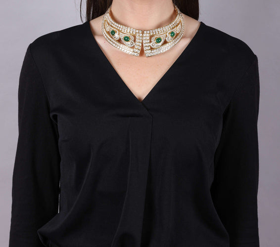 Collier ASPARAD Monte Carlo, collier torque semi-rigide en or jaune émeraudes et diamants 58 Facettes 259084