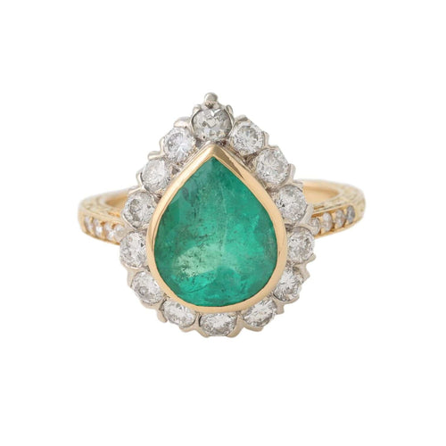 Bague 52 BAGUE EMERAUDE ENTOURAGE DIAMANTS OR JAUNE 18K 58 Facettes