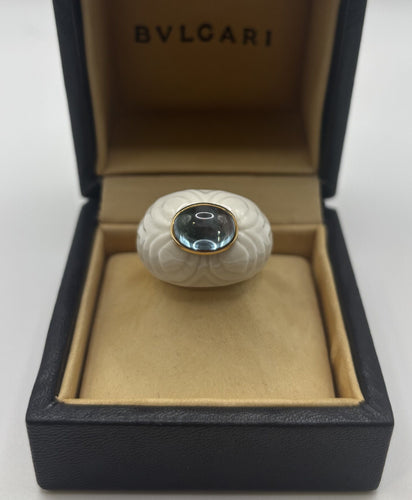 Bague 52 BULGARI - Bague "Shandra" Cabochon Topaze Bleue 58 Facettes