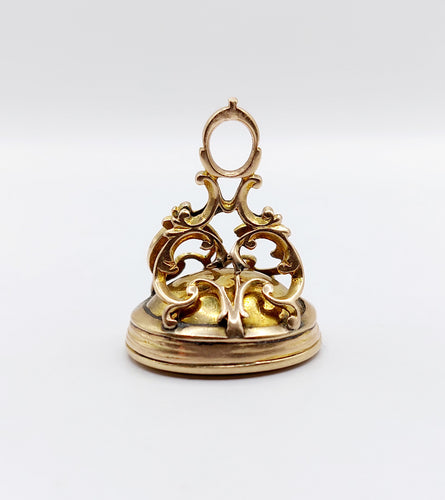 Pendentif sceau antique en or 14k et agate gravée d’armoiries