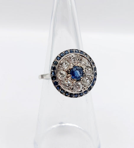 Bague 51 Bague cible art déco en platine, saphir et diamants taille ancienne 58 Facettes A06489