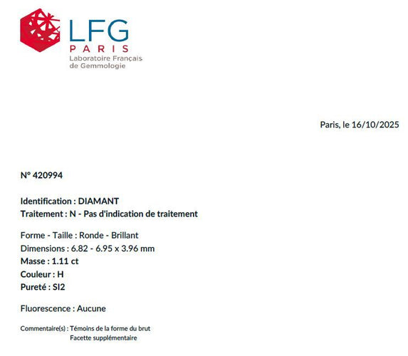 Bague solitaire art déco en platine et diamant 1,11 carat