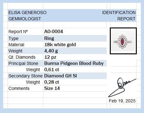 Bague 54 Bague en or avec rubis sang de pigeon de Birmanie et diamants 58 Facettes AO-0004