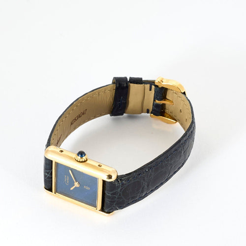 Montre Cartier - Montre Modèle "Tank Must" en argent, plaqué or et cadran bleu. 58 Facettes