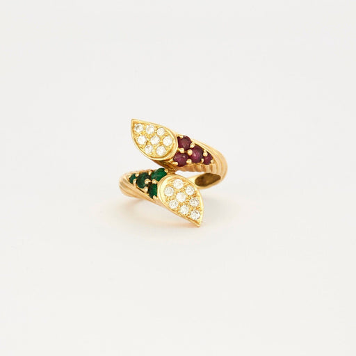 Ring 55 Vintage ring Toi & Moi yellow gold Diamonds, Rubies and Emeralds 58 Facettes