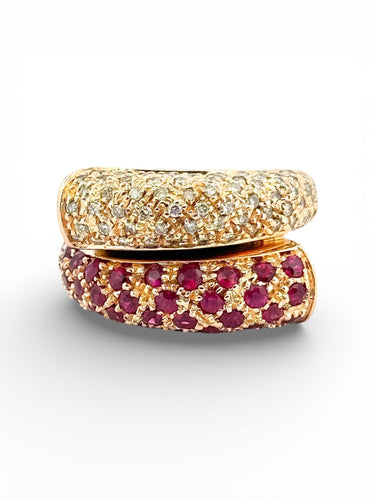 Bague en or jaune diamants et rubis