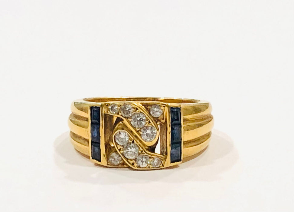 MAUBOUSSIN - Bague diamants et saphirs, or jaune