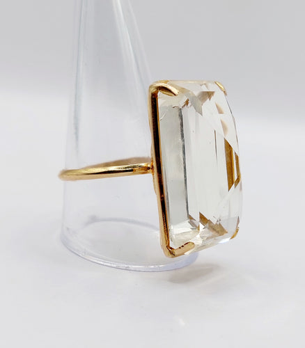 Bague cocktail vintage en or 18k et pierre jaune
