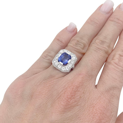 Bague 51 Bague "Pompadour" platine, or blanc, saphir, diamants. 58 Facettes 33935
