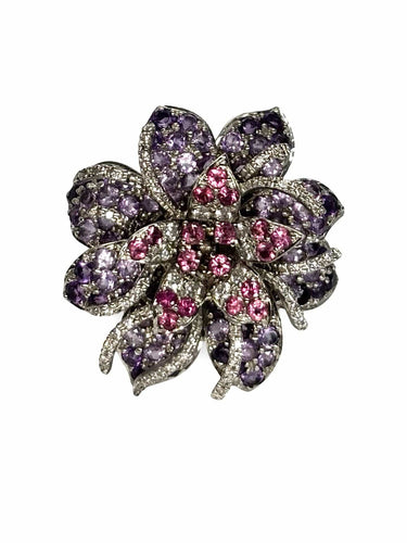 Bague 63 Bague fleur MATY or blanc diamants, améthystes et tourmalines 58 Facettes 1063