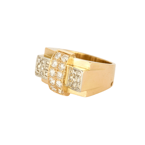 Bague 65 Bague tank or jaune diamants 58 Facettes