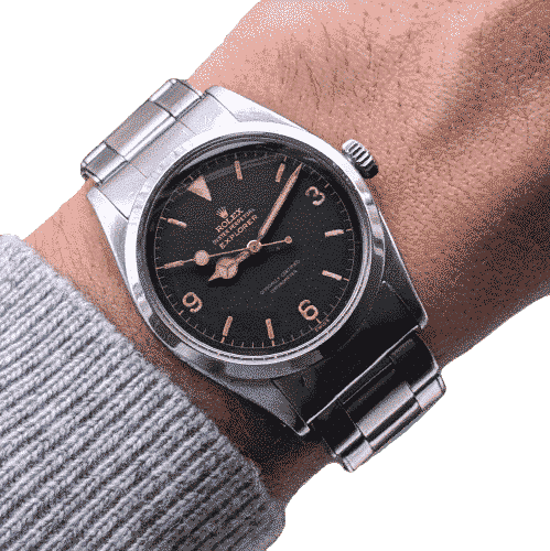 Bague Rolex Explorer 6610 Gilt Chapter Ring 1958 Stainless Steel Oyster Case Cross Crown 58 Facettes