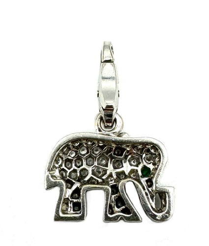 Pendentif CARTIER. Breloque or blanc, diamants et émeraude 58 Facettes