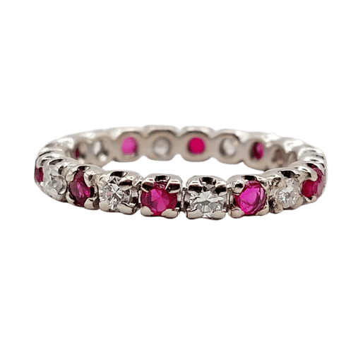 Bague 51 Alliance américaine vintage or blanc 18k diamants et rubis 58 Facettes A06081