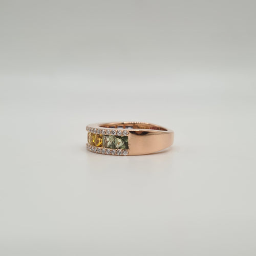 Bague 53 Bague or rose sertie de saphirs multi-couleurs et diamants naturels 58 Facettes