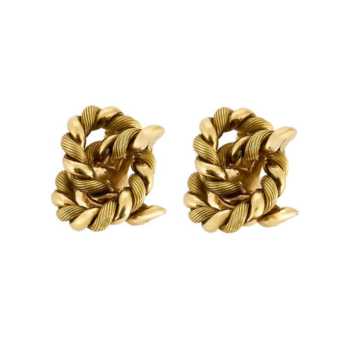 HERMES - GEORGES LENFANT- Rare Paire de boucles d'oreilles en or jaune tressé.