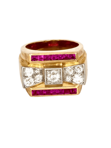 Bague 55 Bague Tank Rubis et Diamants 58 Facettes
