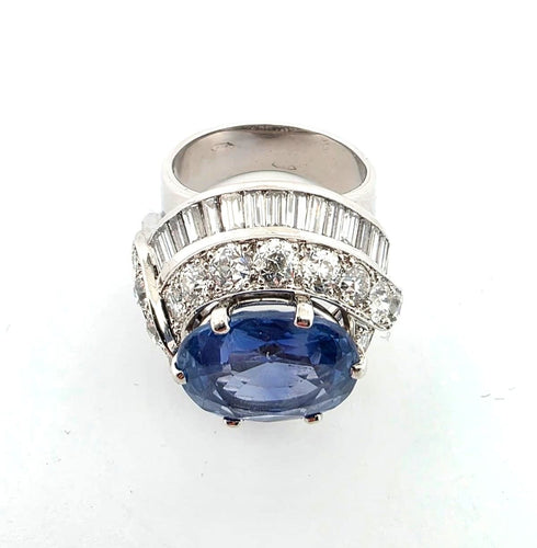 Splendido anello in oro bianco massiccio con zaffiro e diamanti 58 Facettes
