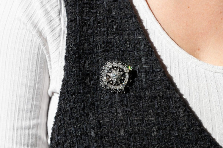 Broche Brooch antique en or jaune et argent avec diamants anciens, fin XIXe siècle 58 Facettes 10359