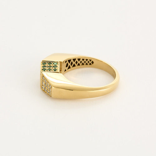 Bague 62 Bague en or jaune et centre pivotant serti de diamants, rubis, émeraudes et saphirs 58 Facettes