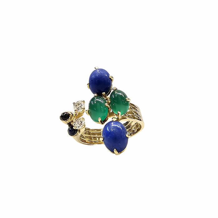 Bague 54 Bague en or jaune lapis lazuli, diamants et chrysoprases 58 Facettes CAE-RI-GRA-YGDLP