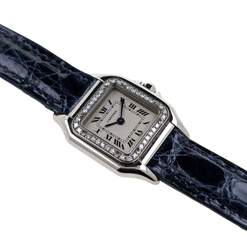 Montre Cartier Panthère Small Model 18k White Gold ref 3057915 Bezel Factory Paved 37 diamonds + Box 58 Facettes