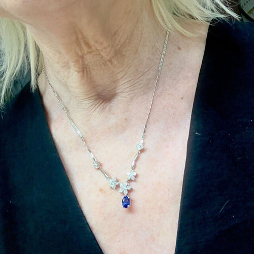 Collier Collier / ras du cou moderne du XXIe siècle avec SAPHIR et diamants 58 Facettes Q138B(952)